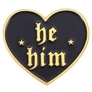 He/Him Pronoun Pin Gold & Black Enamel LGBTQIA+ Brooch NEW